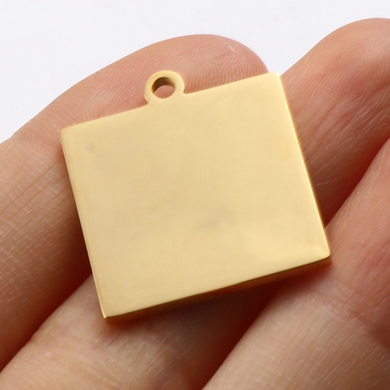 Picture of 1 Piece Stainless Steel Blank Stamping Tags Charms Square Gold Plated Double-sided Polishing 23mm x 20mm