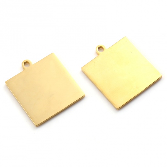 Immagine di 1 Pz Acciaio Inossidabile Etichette di Stampaggio Vuote Charms Quadrato Oro Placcato Lucidatura su Entrambi i Lati 23mm x 20mm 