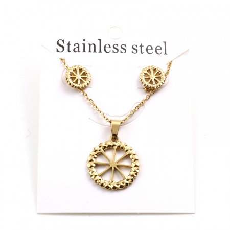 Immagine di Tondo Collana Orecchini Serie All'Ingrosso, Oro Placcato 201 Acciaio Inossidabile Donne Elegante Regalo Gioielli Per Rivenditore, 45cm Lunghezza, 1cm Dia., 1 Serie