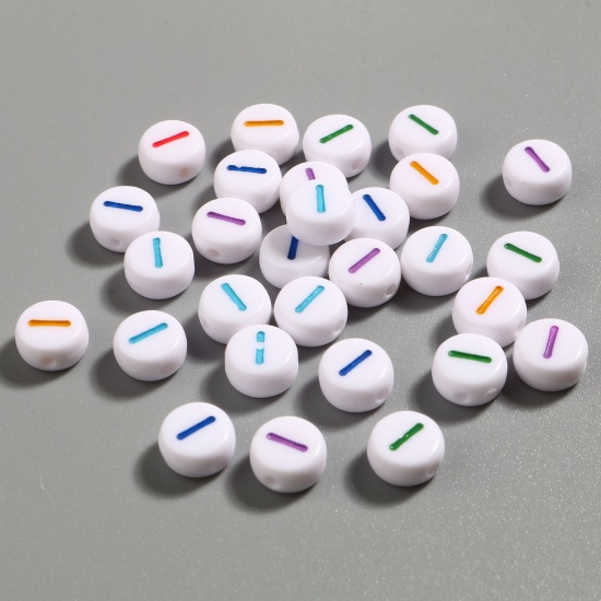Picture of Acrylic Beads Flat Round At Random Color Mixed Initial Alphabet/ Capital Letter Pattern Message " I " About 7mm Dia., Hole: Approx 1.4mm, 500 PCs