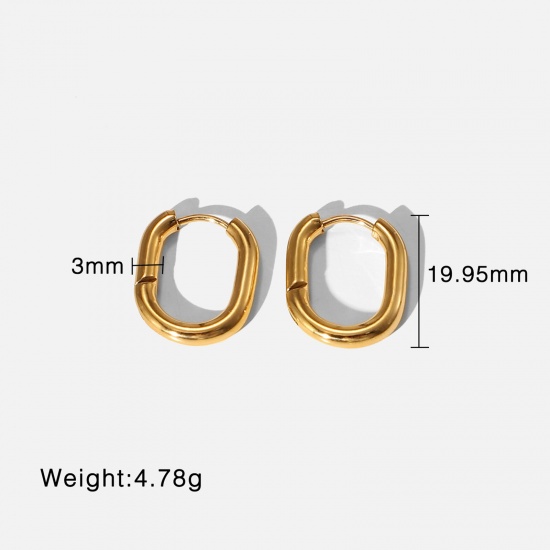 Picture of Eco-friendly Simple & Casual Stylish 14K Real Gold Plated 304 Stainless Steel U-shaped Hoop Earrings For Women Anniversary 20mm Dia., 1 Pair