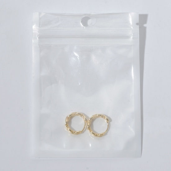 Picture of Eco-friendly Stylish Exquisite 18K Real Gold Plated White 304 Stainless Steel & Stone Round Hoop Earrings For Women Party 24mm x 14mm, 1 Pair
