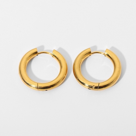 Picture of Eco-friendly Simple & Casual Exquisite 18K Real Gold Plated 304 Stainless Steel Round Hoop Earrings For Women Party 24mm Dia., 1 Pair