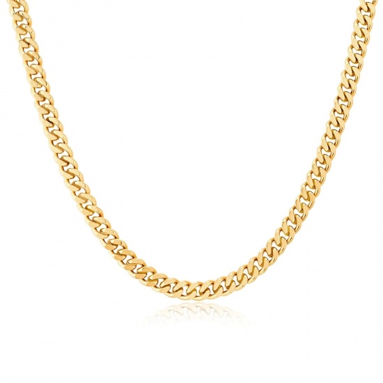 Picture of Eco-friendly Simple & Casual Simple 18K Real Gold Plated 304 Stainless Steel Cuban Link Chain Necklace For Women 45cm(17 6/8") long, 1 Piece