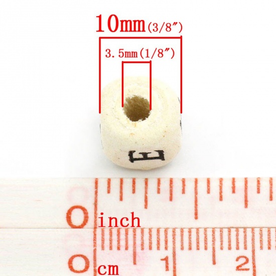 Immagine di Legno Separatori Perline Quadrato Naturale Lettera Maiuscola Disegno 10mm x 10mm, Foro: Circa 3.5mm, 200 Pz