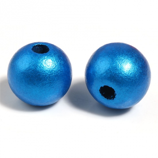 Immagine di Legno di Schima Separatori Perline Tondo Blu Pittura Circa: 10mm Dia, Foro: Circa 2.8mm, 100 Pz