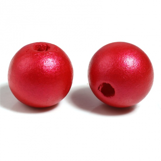 Immagine di Legno di Schima Separatori Perline Tondo Rosso Pittura Circa: 10mm Dia, Foro: Circa 2.8mm, 100 Pz
