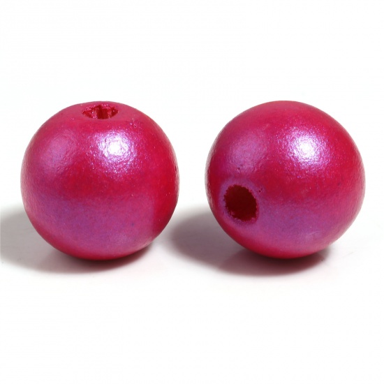Immagine di Legno di Schima Separatori Perline Tondo Colore Fuscia Pittura Circa: 10mm Dia, Foro: Circa 2.8mm, 100 Pz