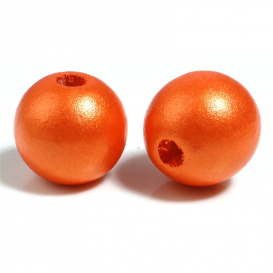Immagine di Legno di Schima Separatori Perline Tondo Arancione Pittura Circa: 10mm Dia, Foro: Circa 2.8mm, 100 Pz