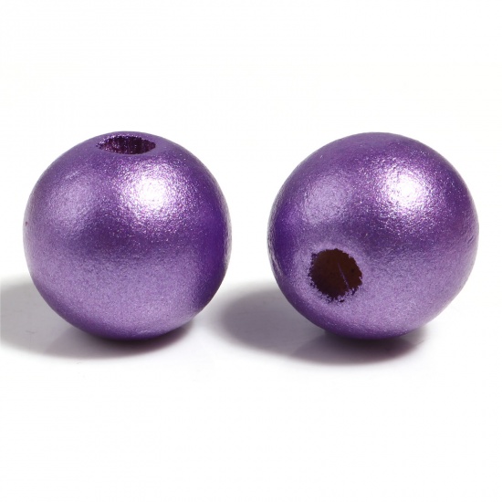 Immagine di Legno di Schima Separatori Perline Tondo Colore Viola Pittura Circa: 10mm Dia, Foro: Circa 2.8mm, 100 Pz