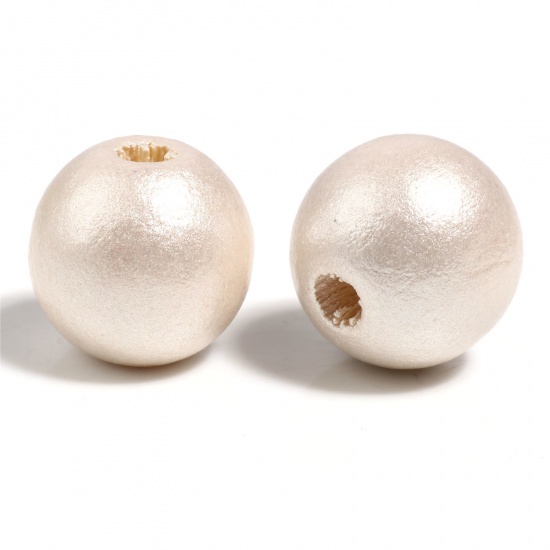Immagine di Legno di Schima Separatori Perline Tondo Bianco Pittura Circa: 10mm Dia, Foro: Circa 2.8mm, 100 Pz