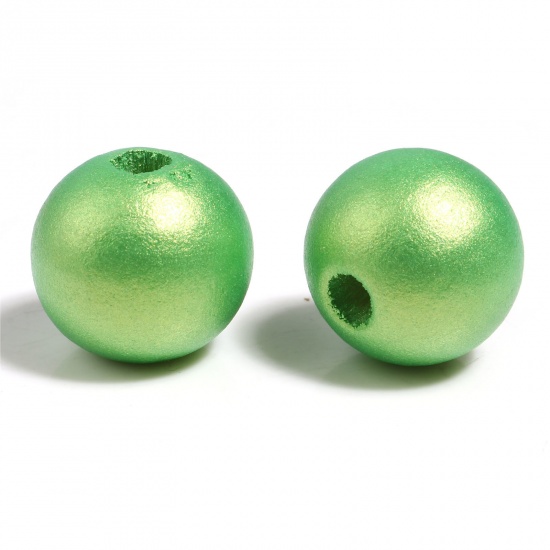 Immagine di Legno di Schima Separatori Perline Tondo Verde Chiaro Pittura Circa: 10mm Dia, Foro: Circa 2.8mm, 100 Pz