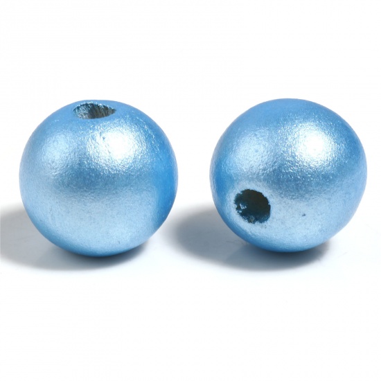 Immagine di Legno di Schima Separatori Perline Tondo Blu Chiaro Pittura Circa: 10mm Dia, Foro: Circa 2.8mm, 100 Pz