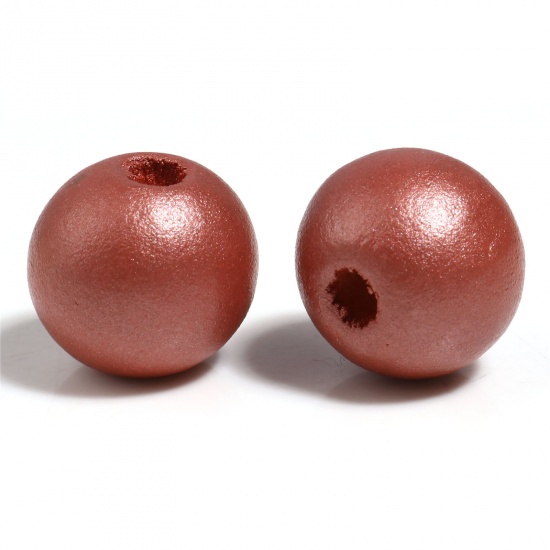 Immagine di Legno di Schima Separatori Perline Tondo Marrone Rosso Pittura Circa: 10mm Dia, Foro: Circa 2.8mm, 100 Pz