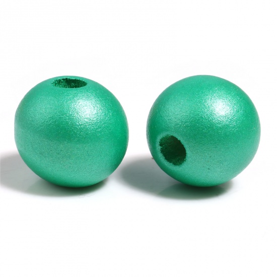 Immagine di Legno di Schima Separatori Perline Tondo Verde Pittura Circa: 16mm Dia, Foro: Circa 4.4mm-3.9mm, 50 Pz
