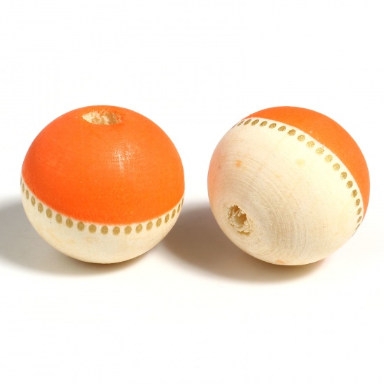 Image de Perles en Bois Bicolore Rond Orange 19mm Dia, Trou: env. 4.7mm, 20 Pcs
