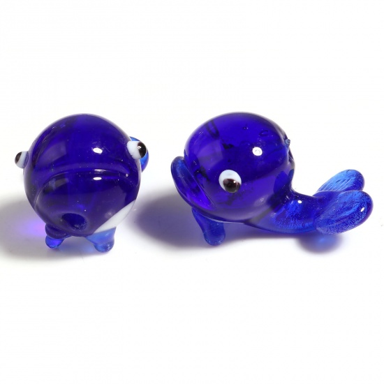Picture of Lampwork Glass Ocean Jewelry Beads Whale Animal Dark Blue About 18mm x 13mm, Hole: Approx 1.9mm, 2 PCs