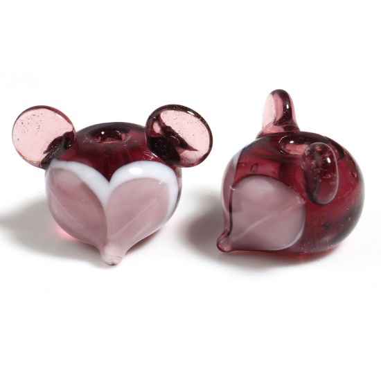 Picture of Lampwork Glass Beads Fox Animal Dark Purple About 18mm x 12mm, Hole: Approx 2.2mm, 2 PCs