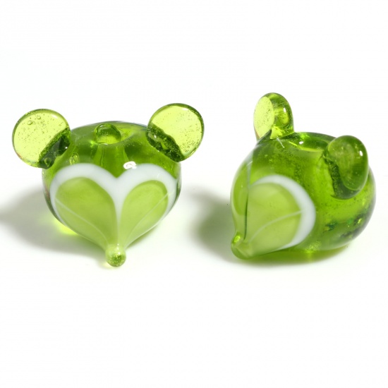 Picture of Lampwork Glass Beads Fox Animal Light Green About 18mm x 12mm, Hole: Approx 2.2mm, 2 PCs