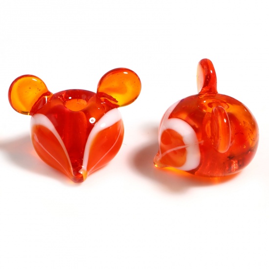 Picture of Lampwork Glass Beads Fox Animal Red About 18mm x 12mm, Hole: Approx 2.2mm, 2 PCs