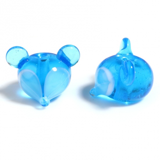 Picture of Lampwork Glass Beads Fox Animal Blue About 18mm x 12mm, Hole: Approx 2.2mm, 2 PCs