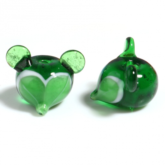 Picture of Lampwork Glass Beads Fox Animal Green About 18mm x 12mm, Hole: Approx 2.2mm, 2 PCs
