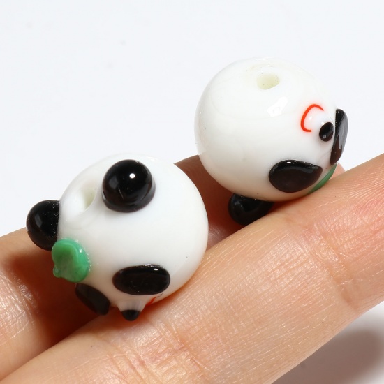 Picture of Lampwork Glass Beads Panda Animal Black & White About 18mm x 16mm, Hole: Approx 2.5mm, 2 PCs