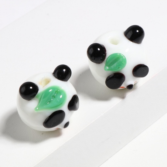 Picture of Lampwork Glass Beads Panda Animal Black & White About 18mm x 16mm, Hole: Approx 2.5mm, 2 PCs