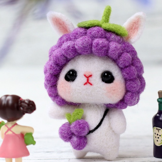 Picture of Wool Neddle Felting Wool Felt Tools Craft Accessories Grape Fruit Rabbit White & Purple 7.5cm, 1 Set