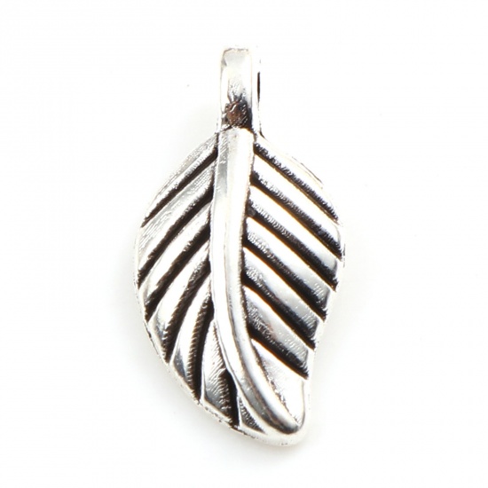 Picture of Zinc Based Alloy Charms Leaf Antique Silver Color 15mm x 7mm, 100 PCs