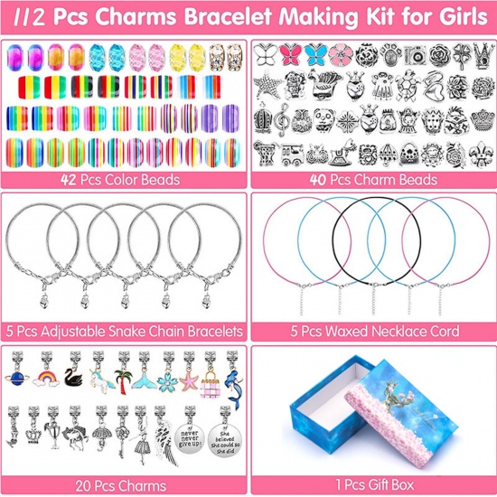Picture of DIY Charm Bracelet Jewelry Making Kit For Teen Girls Handmade Craft Materials Accessories Multicolor 7.5cm x 6cm, 1 Set
