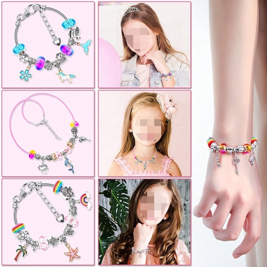 Bild von DIY-Charm-Armband-Schmuckherstellungsset für Teenager-Mädchen, handgefertigte Bastelmaterialien, Zubehör, mehrfarbig, 7,5 cm x 6 cm, 1 Set