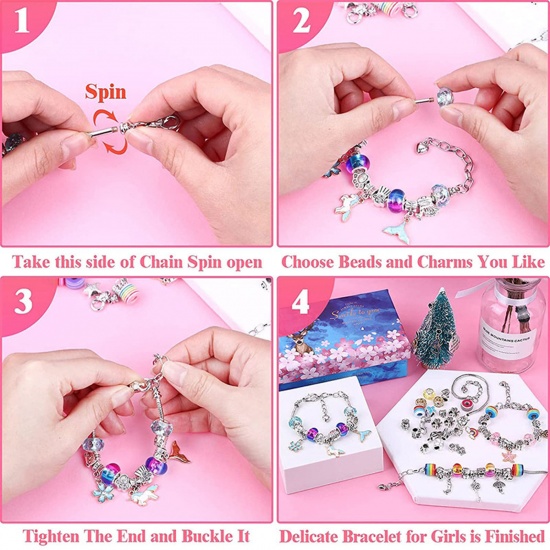 Picture of DIY Charm Bracelet Jewelry Making Kit For Teen Girls Handmade Craft Materials Accessories Multicolor 7.5cm x 6cm, 1 Set