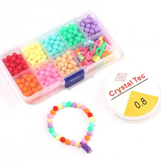 Picture of Acrylic Child DIY Handmade Material Set Jewelry Accessories Findings Multicolor Round Beads Initial Alphabet/ Capital Letter Pendants 13cm x 6.5cm, 1 Set