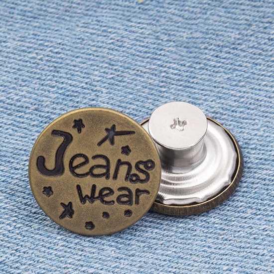 Image de Bouton de Jean Bouton-Pression Amovible en Alliage de Zinc Rond Bronzé Mots" Jeans Wear " 17mm Dia, 2 Pcs