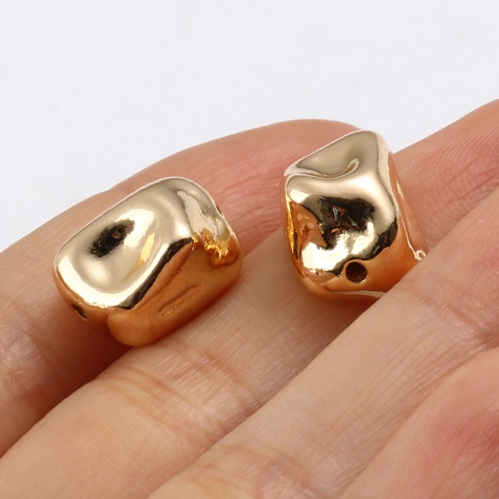 Picture of Brass Beads 18K Real Gold Plated Irregular About 14mm x 10mm, Hole: Approx 1.6mm, 2 PCs                                                                                                                                                                       