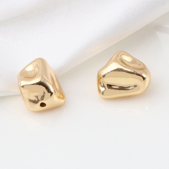 Picture of Brass Beads 18K Real Gold Plated Irregular About 14mm x 10mm, Hole: Approx 1.6mm, 2 PCs                                                                                                                                                                       