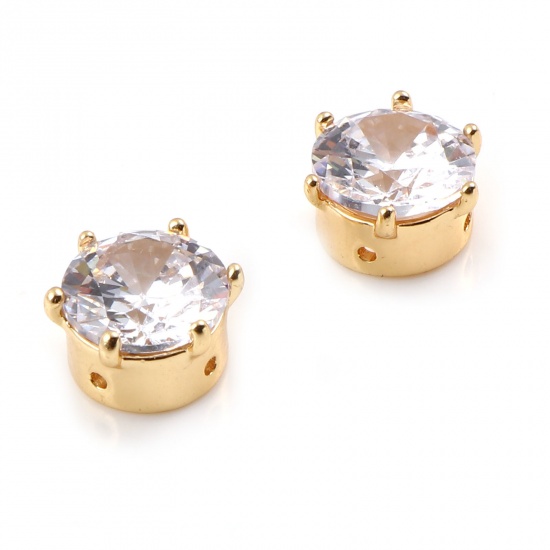 Picture of Brass Beads 18K Real Gold Plated Round Clear Rhinestone About 9mm Dia, Hole: Approx 0.9mm, 2 PCs                                                                                                                                                              