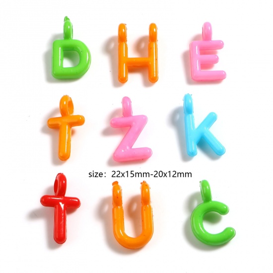 Picture of Acrylic Charms Capital Alphabet/ Letter At Random Color 22mm x 15mm - 20mm x 12mm, 100 PCs