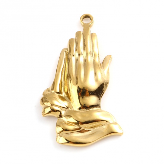 Image de Pendentifs en 201 Acier Inoxydable Religieux Geste de la Main Doré 37mm x 22mm , 1 Pièce