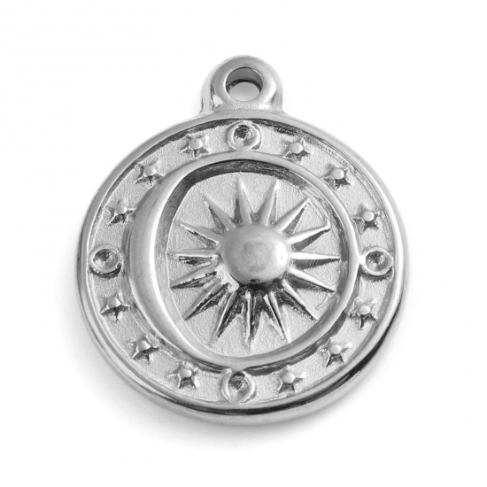 Immagine di 201 Acciaio Inossidabile Galassia Charms Luna Tono Argento Stella 18mm x 15mm, 1 Pz