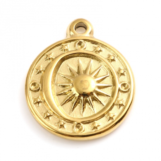 Immagine di 201 Acciaio Inossidabile Galassia Charms Luna Oro Placcato Stella 18mm x 15mm, 1 Pz