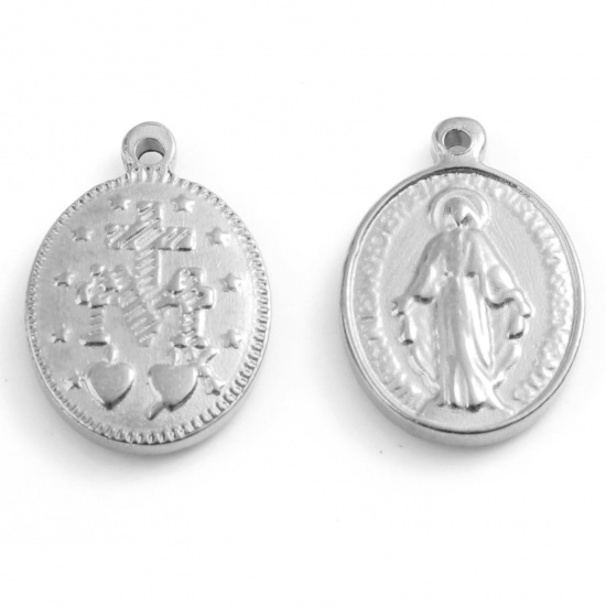 Imagen de 201 Acero Inoxidable Religión Colgantes Charms Óvalo Tono de Plata Jesús 19mm x 13mm, 1 Unidad