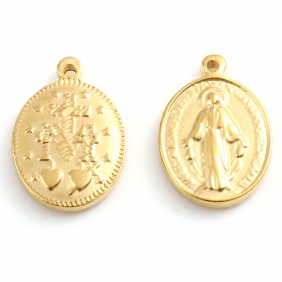 Imagen de 201 Acero Inoxidable Religión Colgantes Charms Óvalo Chapado en Oro Jesús 19mm x 13mm, 1 Unidad