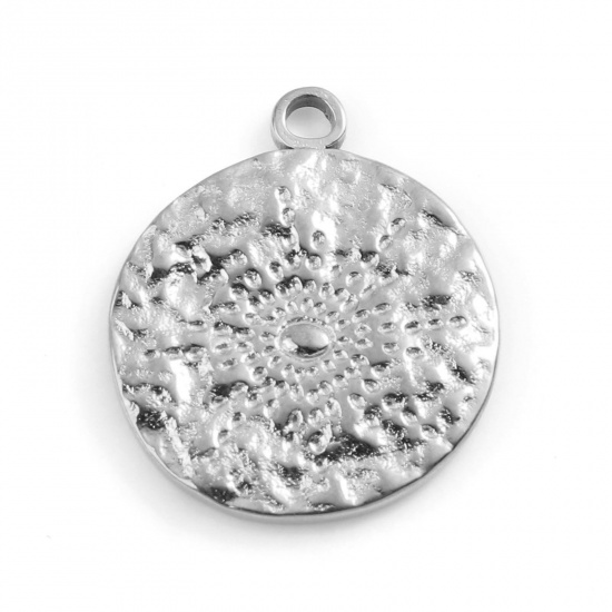 Imagen de 201 Acero Inoxidable Galaxia Colgantes Charms Ronda Tono de Plata Sol 18mm x 15mm, 1 Unidad