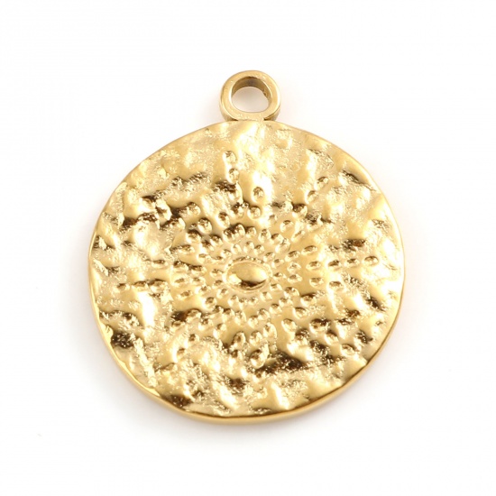 Imagen de 201 Acero Inoxidable Galaxia Colgantes Charms Ronda Chapado en Oro Sol 18mm x 15mm, 1 Unidad