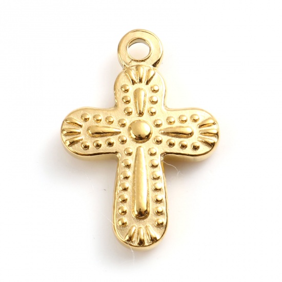 Image de Breloques en 201 Acier Inoxydable Religieux Croix Doré 19mm x 13mm , 1 Pièce
