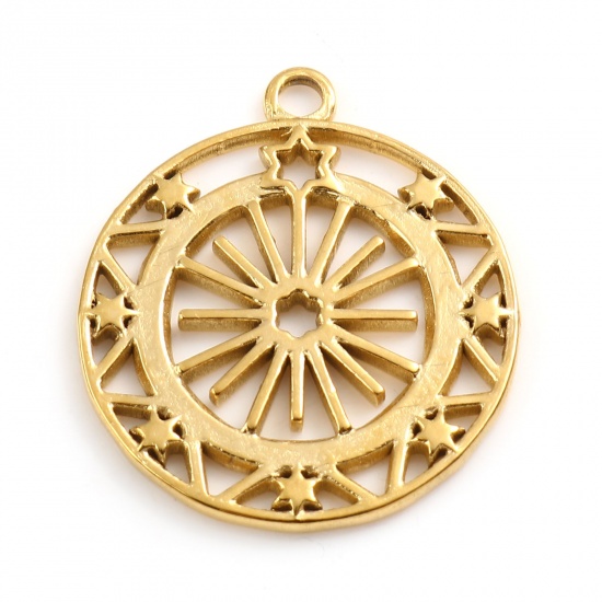 Image de Breloques en 201 Acier Inoxydable Galaxie Soleil Doré Etoile Creux 23mm x 20mm , 1 Pièce