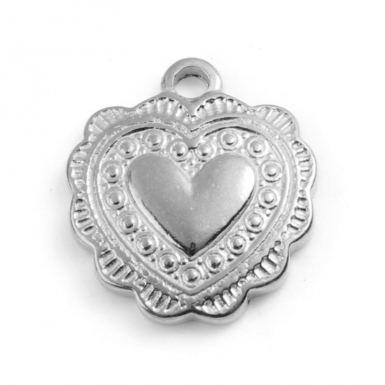 Picture of 201 Stainless Steel Valentine's Day Charms Silver Tone Heart 16mm x 14mm, 1 Piece