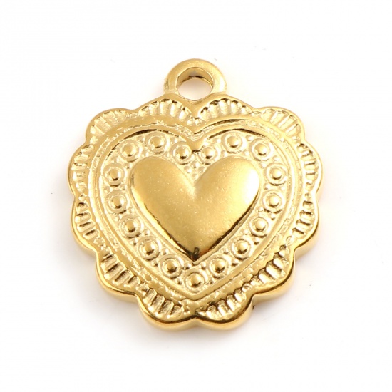 Picture of 201 Stainless Steel Valentine's Day Charms Gold Plated Heart 16mm x 14mm, 1 Piece
